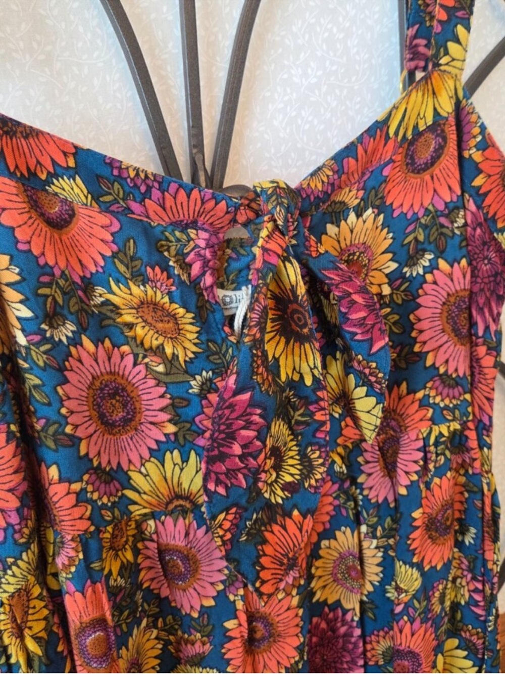 Natural Life Patti Tie-Front Maxi Dress Sunflower Floral Size M Bobo Hippie - Picture 4 of 14